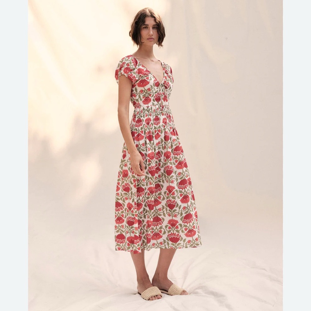 SAYLOR YORK POPPY FLORAL MIDI DRESS SMALL